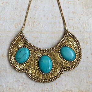 Handmade Sequence Turquoise Statement Necklace